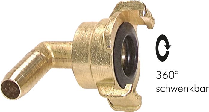 Exemplary representation: Angular garden hose quick coupling with grommet, swivelling, brass